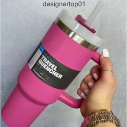 Stanleliness 40oz Pink Tumblers Cup With Handle Insulated Stainless Steel Tumbler Lids Straw Car Travel Mugs Coffee Tumbler Termos Cups ready to ship Water Bott 5DVQ