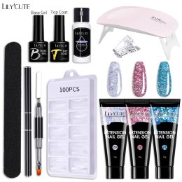 Kits Lilycute 15ml Extension Nail Gel Kit All for Manicure Nails Tips Slip Solution Prolong Gel Design Fingertips Nail Art Tool Set