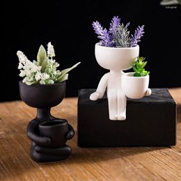 Vases Ceramic Flower Pot Humanoid Character Sitting Posture Sculpture Vase Desktop Arrangement Container Couple Gift Ornaments