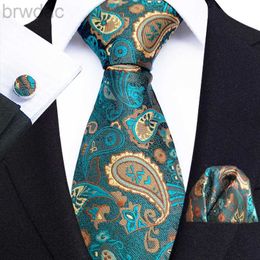 Neck Ties Paisley Neck Ties For Men Luxury Silk Print Jacquard Woven Necktie Pocket Square Cufflinks Set Gift Men Wedding Business Tie 240407