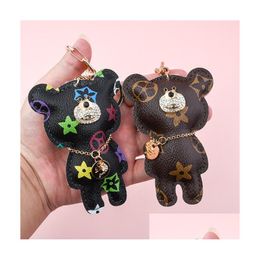Keychains Lanyards Cute Bear Rhinestone Pu Leather Flower Key Ring Car Chain Jewellery Bag Charm Animal Keyring Holder Drop Delivery Dhmib
