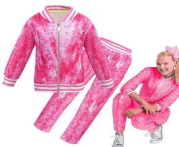 2020 Spring Baby JoJo Siwa Casual Tracksuit infantil calça de zíper de algodão 2pcsssets adolescente feminino de terno esportivo conjunto Y20038411436