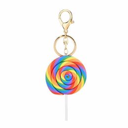 Keychains Lanyards New Simulation Rainbow Lollipop Keychain Car Bag Pendant Cream Resin Soft Ceramic Small Gift K2309 Q240403