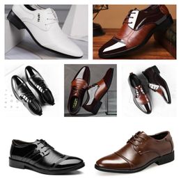 2024 New Luxury Designer Multi style leather men's black white casual shoes, large-sized business dress pointed tie up wedding shoe
