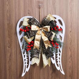 Decorative Flowers Christmas Wreath Ribbon Bowknot Berries Angel Wing Home Wall Decorations Artificial For Front Door