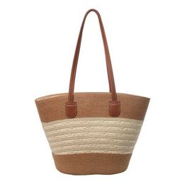 Daily Wear Beach Bags Striped Women's Bag Summer Woven Large Capacity Casual and Versatile Rattan Grass