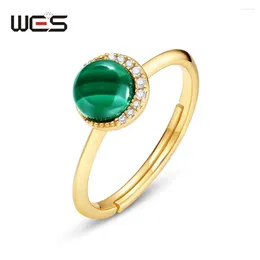 Cluster Rings WES Zircon Surround Malachite Gemstone Ring Band Adjustable 925 Sterling Silver Jewellery Fashion Gifts Engagement Trendy