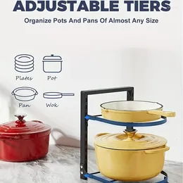 Kitchen Storage 1pc Pot Lid Holder Adjustable Metal And Pan Organizer Rustproof Cabinet Rack 2 Slots For Cast-Iron Cookware Stora