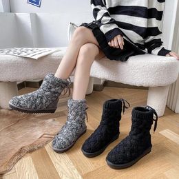 Boots Women's Snow Autumn And Winter 2024 Plush Thick Anti Slip High Drum Grey Cotton