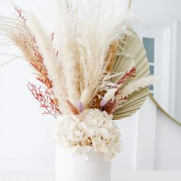 Decorative Flowers Dried Pampas Grass Palm Hydrangea Bouquet Flower Arrangement For Vase Gifting Boho Weddings Home Bedroom Table Decorating