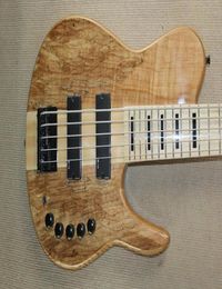 Promotion Neck Thru Body 5 Strings Natural Spalted Maple Top Electric Bass Guitar Ash Body Active Wires 9V Battery Black Bloc7733421