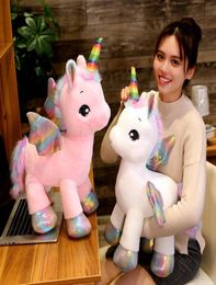 40cm 80cm Great Unicorn Plush Toy Fantastic Rainbow Glowing Wings Stuffed Unicornio Doll for Girl Unique Horn Colourful Feet 220309085299