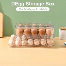 Kitchen Storage Double Foldable Refrigerator Egg Organiser Rack Easy Access Stackable Container
