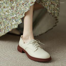 Casual Shoes PU Leather Platform Oxford For Women 2024 Spring Lace Up Flats Woman Black Beige Chunky Zapatillas Mujer