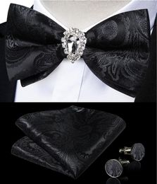 Bow Ties Men's Pre-tied Tie With Crystal Brooch Pocket Square Cufflinks Wedding Tuxedo Bowknot Cravat Groom Gift For Husband