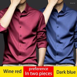 Men's Casual Shirts 5XL Autumn And Winter Formal Long Sleeve Shirt Luxurious Wrinkle-resistant Non-iron Solid Color Business Ice Silk