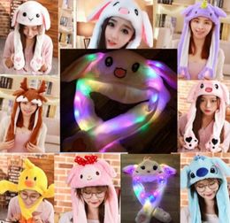 Animal hat Christmas ball party pinch ears move rabbit bunny net red funny ears will move the airbag LED light animal cap 240403