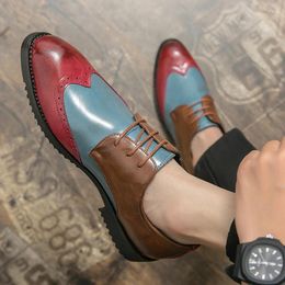 Casual Shoes Men Business Dress Shoe Colourful Lace Up Fashion Man Leather Oxfords Flat Leisure Wedding Party Big Size