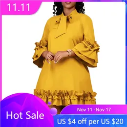 Ethnic Clothing African Bow Selvedge Midi Dresses For Women Plus Size Evening Robe High Waist A Line Dress Autumn Fashion Birthday Gown 2024
