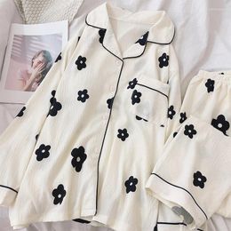 Women's Sleepwear Flower Pyjamas 2024 Spring And Autumn Style Home Clothes With Chest Pad Outer Wear Sweet Long Sleeve