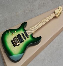 Left Handed Green Electric Guitar with Floyd RoseGold HardwareFlame Maple VeneerCan be customized as request4101184