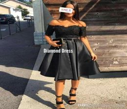 2019 Cheap Knee Length Little Black Cocktail Dress A Line Off Shoulders Semi Club Wear Homecoming Party Gown Plus Size Custom Make1402395
