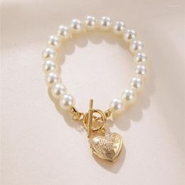 Charm Bracelets Lost Lady Vintage Simulated Pearl Beaded Chain Bracelet For Women Punk Metal Heart Wholesale Jewellery Accessories