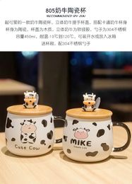 Large capacity cartoon ceramic cute cow cup creative office coffee family milk Christmas gift 240407