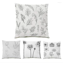 Pillow Flowers Print Home Decor Sketch Polyester Linen Covers Decorative Floral Pillowcase Ultra Velvet 2024 E0718