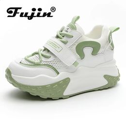 Fujin 7cm Air Mesh Genuine Leather Hollow Breathable Platform Wedge y Sneakers Leisure Vulcanize Summer Women Sandals Comfy 240328