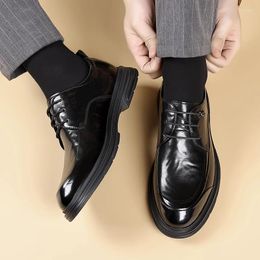 Casual Shoes 2024 Mens Lace Up Thick Soled Black Leather Formal For Men Oxfords Male Wedding Business Quality
