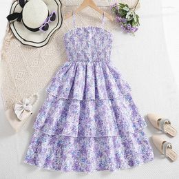 Girl Dresses Summer Girls Dress Long Style Full Print Flowers Suspender Princess For 6-12 Years Kids Fashion Beach Cake Skirt
