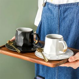 Cups Saucers European Ceramic Coffee Mug Porcelain Simple Afternoon Tea Cup With Saucer And Spoon Set Office Milk Juice Drinkware 175ML