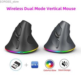 Mice Dual Modes Wireless Mouse 2.4G USB Bluetooth 5.1 LED Battery Ergonomics Vertical Mouse With Backlight For Tablet PC Laptop Y240407