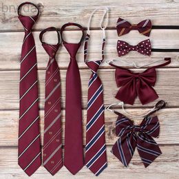 Neck Ties Mens Fashion Lazy Zipper Pre-tied Neck Ties Boys Striped Ties Gentleman Party Dress Wedding Necktie School Girls Red JK Tie 240407