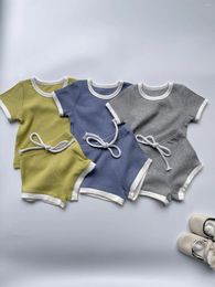 Clothing Sets 2024 Summer Baby Boy Girl Short Sleeve T Shirts Shorts 2pcs Suit Infant Solid Ribbed Casual Set Toddler Versatile Outfits