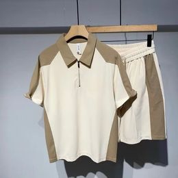 Summer Mens Loose POLO Shirt And Shorts Twopiece Set Men Casual Short Sleeve Pants Suit Korean Luxury Clothing 240325