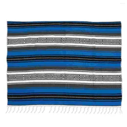 Blankets Mexican Falsa Blanket Colorful Yoga Mat Woven 130x180cm Serape For Sofa Bedroom Car Picnic Summer Beach Blue