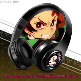 Cell Phone Earphones Cosplay Anime Headphone Demon Slayer Kamado TanjirouHint Tone Wireless Bluetooth Headset Head Mounted Plug In Card Mobile Phone Y240407