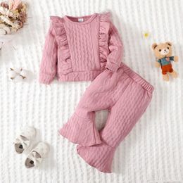 Clothing Sets 2pcs Baby Girl Casual Crewneck Long Sleeve Top&Solid Flared Pants Clothes Set Fall Winter For Toddler