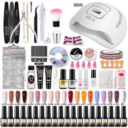 Dresses Rosalind Professional Manicure Set Summer Gel Varnish Set with Base Top Coat Nails Art for Semi Permanent Nail Gel Kit with Lamp