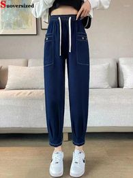 Women's Jeans Spring Summer Ankle Length Large Size 95kg Harem High Waist Button Denim Pants Baggy Korean Vaqueros Woman Blue Hose