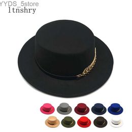 Wide Brim Hats Bucket Autumn and Winter Womens Wool Vintage Trilby Felt Fedora Hat Ribbon Gentleman Elegant Flat Top Jazz yq240407