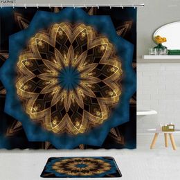 Shower Curtains 2Pcs Luxury Mandala Flowers Curtain Colour Design Modelling Pattern Bathroom Fabric Non-Slip Bath Mat Set Decor