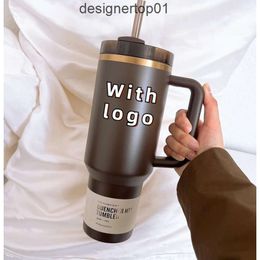 Stanleiness DHL Chocolate Gold Quencher 40oz Stainless Steel Tumblers Cups Silicone handle Lid Straw 2nd Generation Car mugs Keep Drinking Cold Water Bottle MXLW