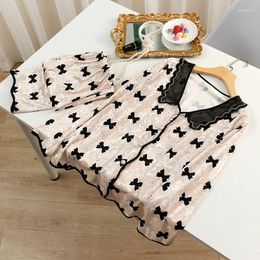 Home Clothing Velour 2PCS Pajamas Suit Long Sleeve Casual Intimate Lingerie Autumn Women Velvet Soft Bow Sleep Set