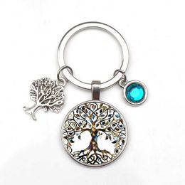 Keychains Lanyards New 9-color Crystal Stone Tree of Life Statement Keychain Art Photo Glass Pendant DIY Gift Jewellery Charm Bag Souvenir Q240403