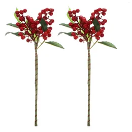 Decorative Flowers 2 Pcs Christmas Berry Beans Artificial Holly Berries Decor Fake Decoration Simulated