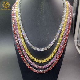 Iced Out Pass Diamond Tester Pink Yellow Red White Moissanite Diamond 2mm-6.5mm Sterling Silver Necklace Chain Tennis Chain