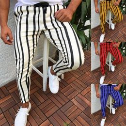 Men's Pants Striped Flexible Long Men Casual Pocket Sports Elastic Waist Bodybuilding Man Trousers Y2k Clothes Gym Work Pantalones